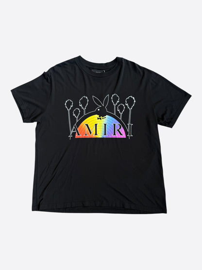 Amiri Playboy Black & Rainbow Bunny Logo T-Shirt