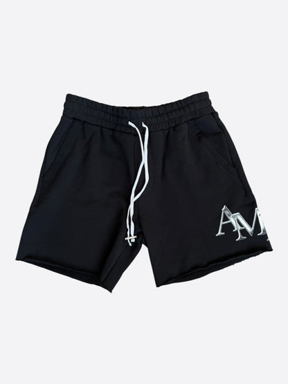 Amiri Black & Chrome Logo Staggered Shorts