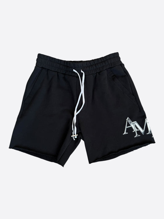 Amiri Black & Chrome Logo Staggered Shorts