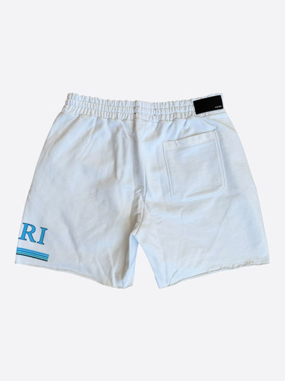 Amiri White & Blue MA Bar Logo Shorts