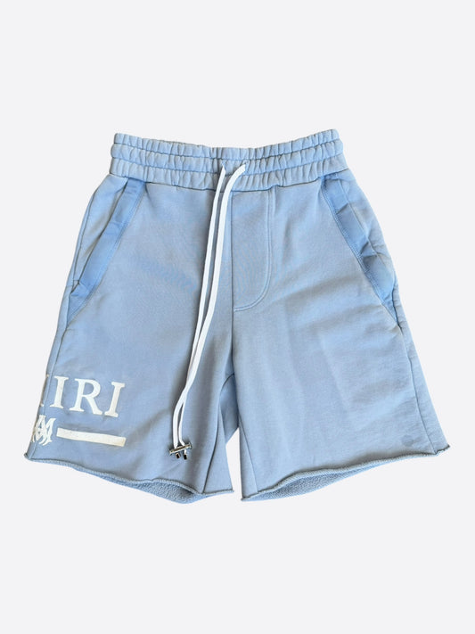 Amiri Blue & White MA Bar Logo Shorts
