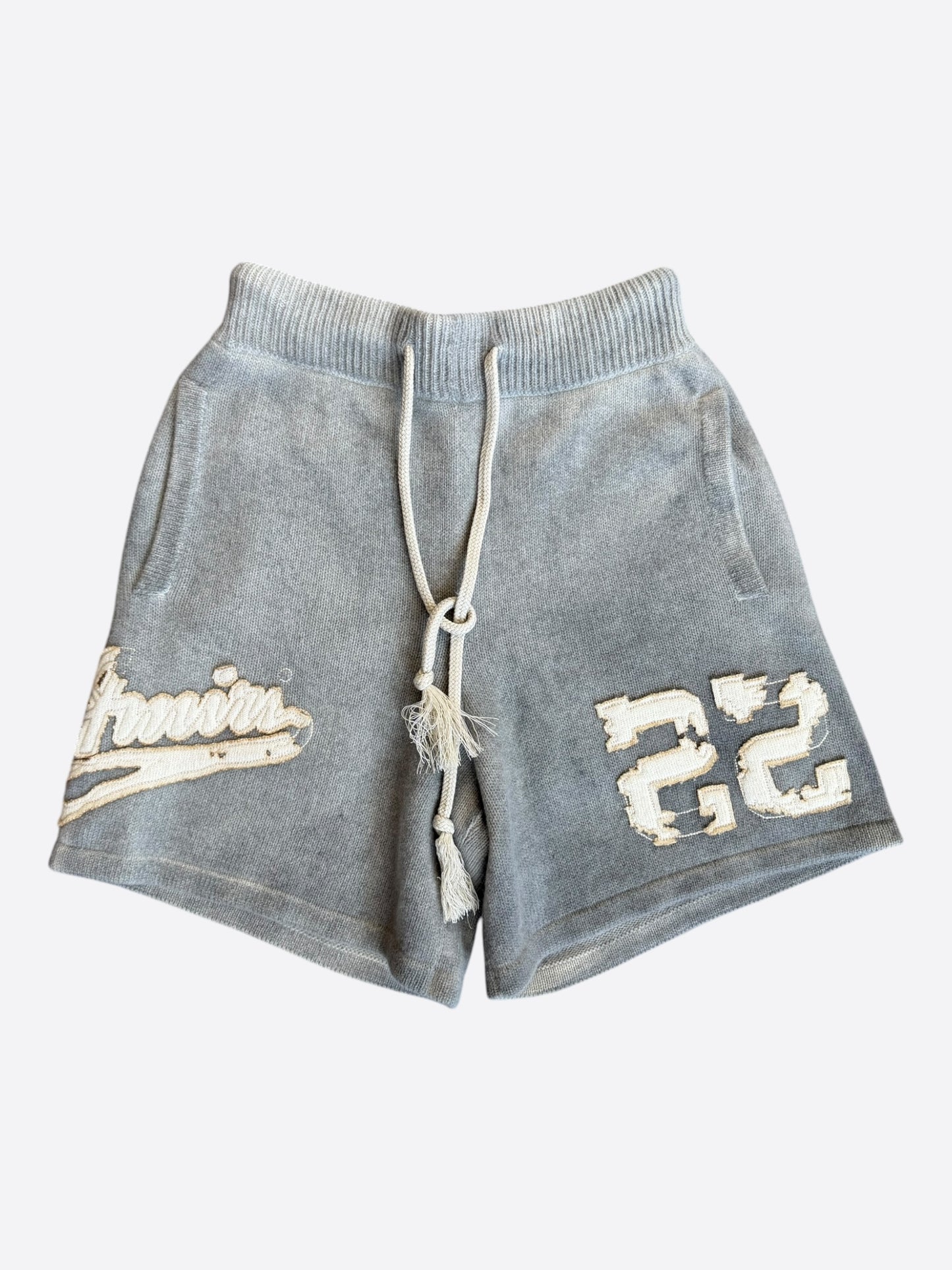 Amiri Grey & White Distressed 22 Logo Cashmere Shorts