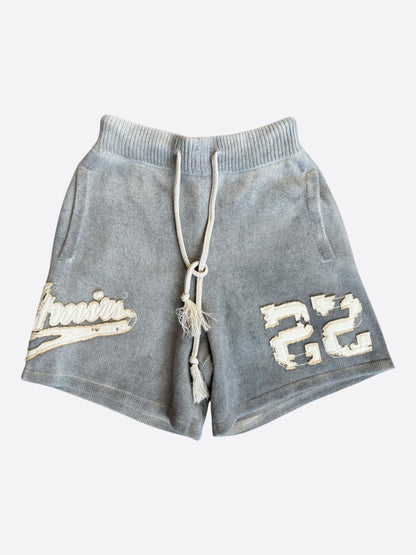 Amiri Grey & White Distressed 22 Logo Cashmere Shorts