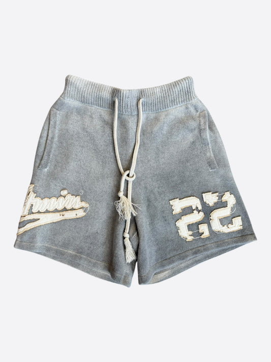 Amiri Grey & White Distressed 22 Logo Cashmere Shorts