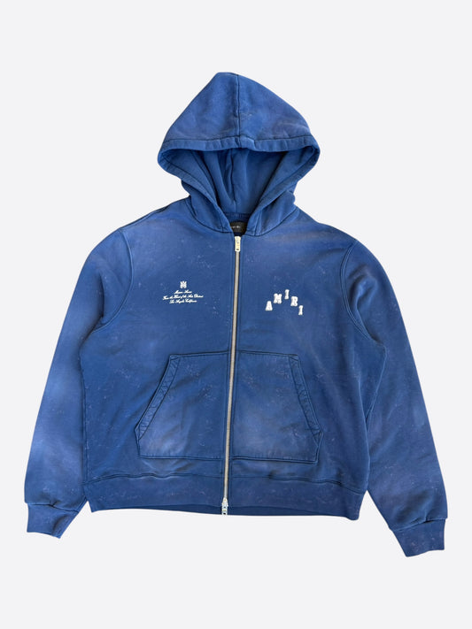 Amiri Vintage Blue & White Collegiate Logo Zip Up Hoodie