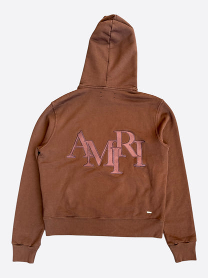 Amiri Brown Staggered Logo Hoodie