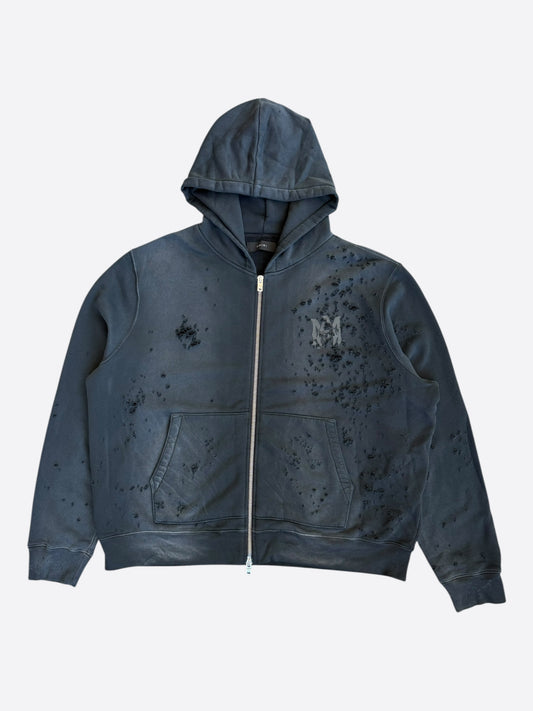 Amiri Faded Black Core Logo Shotgun Zip Up Hoodie