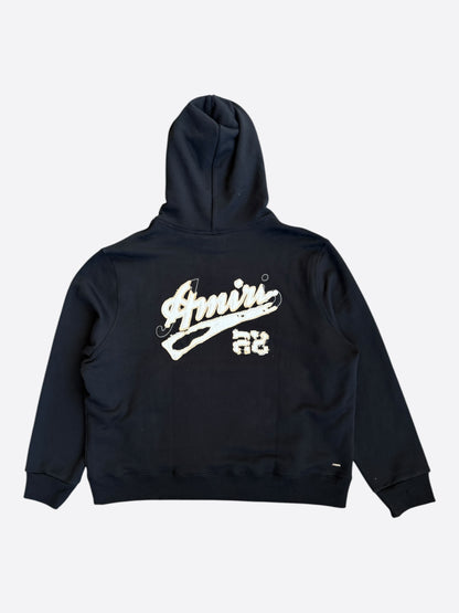 Amiri Black & White 22 Distressed Logo Hoodie