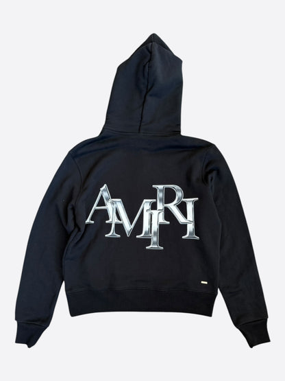 Amiri Black & Chrome Staggered Logo Hoodie