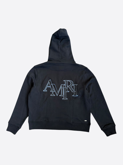 Amiri Black & Blue Staggered Logo Hoodie