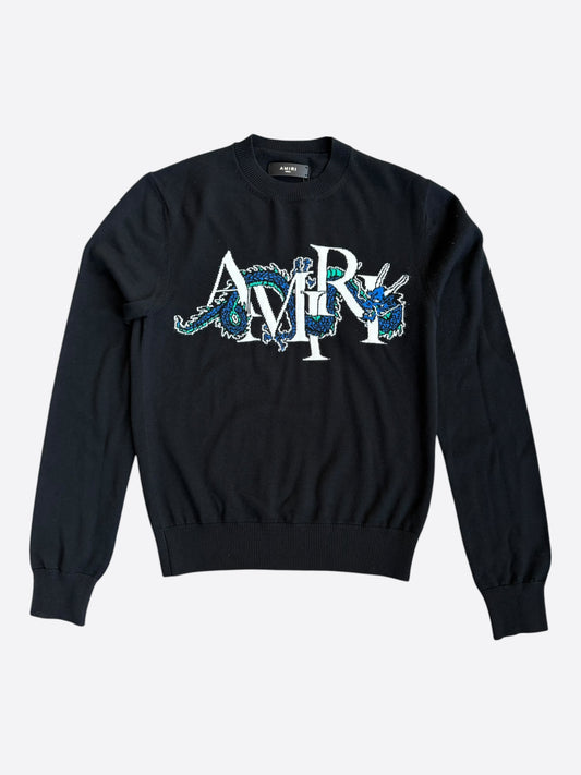 Amiri Black & White Dragon Logo Wool Sweater