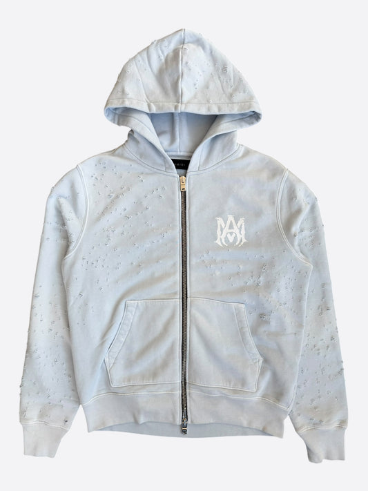 Amiri Light Blue Core Logo Shotgun Zip Up Hoodie