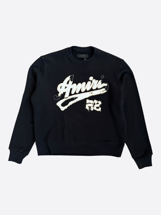 Amiri Black & White 22 Distressed Logo Sweater