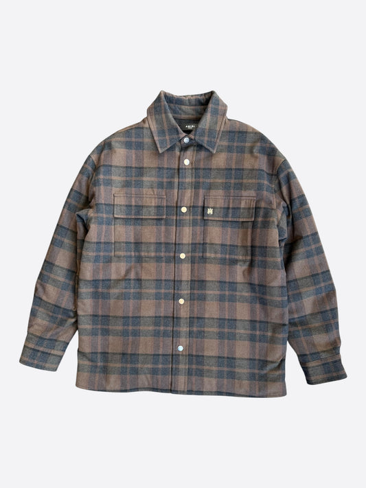 Amiri Brown Plaid MA Logo Padded Overshirt