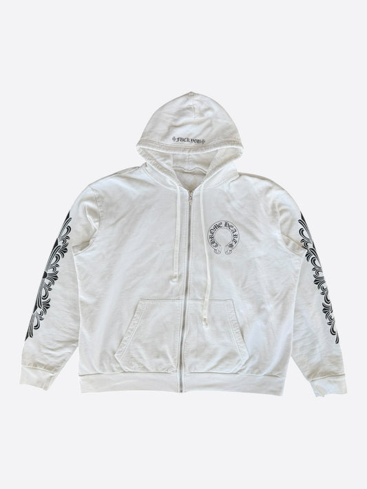 Chrome Hearts White & Black Horseshoe Logo Zip Up Hoodie