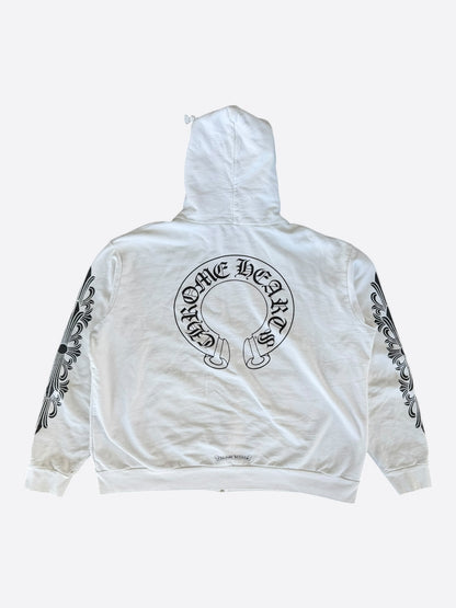 Chrome Hearts White & Black Horseshoe Logo Zip Up Hoodie
