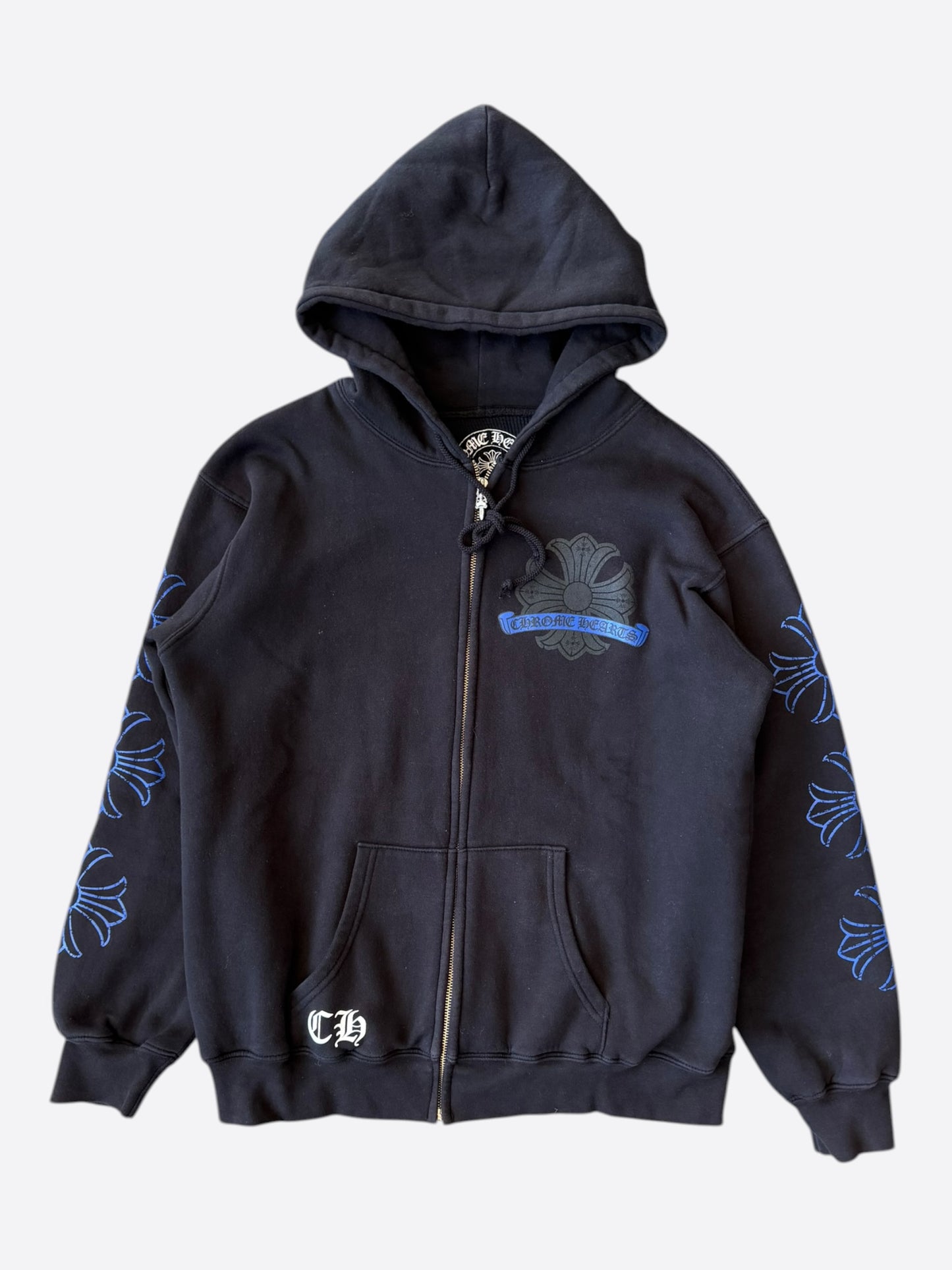 Chrome Hearts Black & Blue Horseshoe Logo Thermal Zip Up Hoodie
