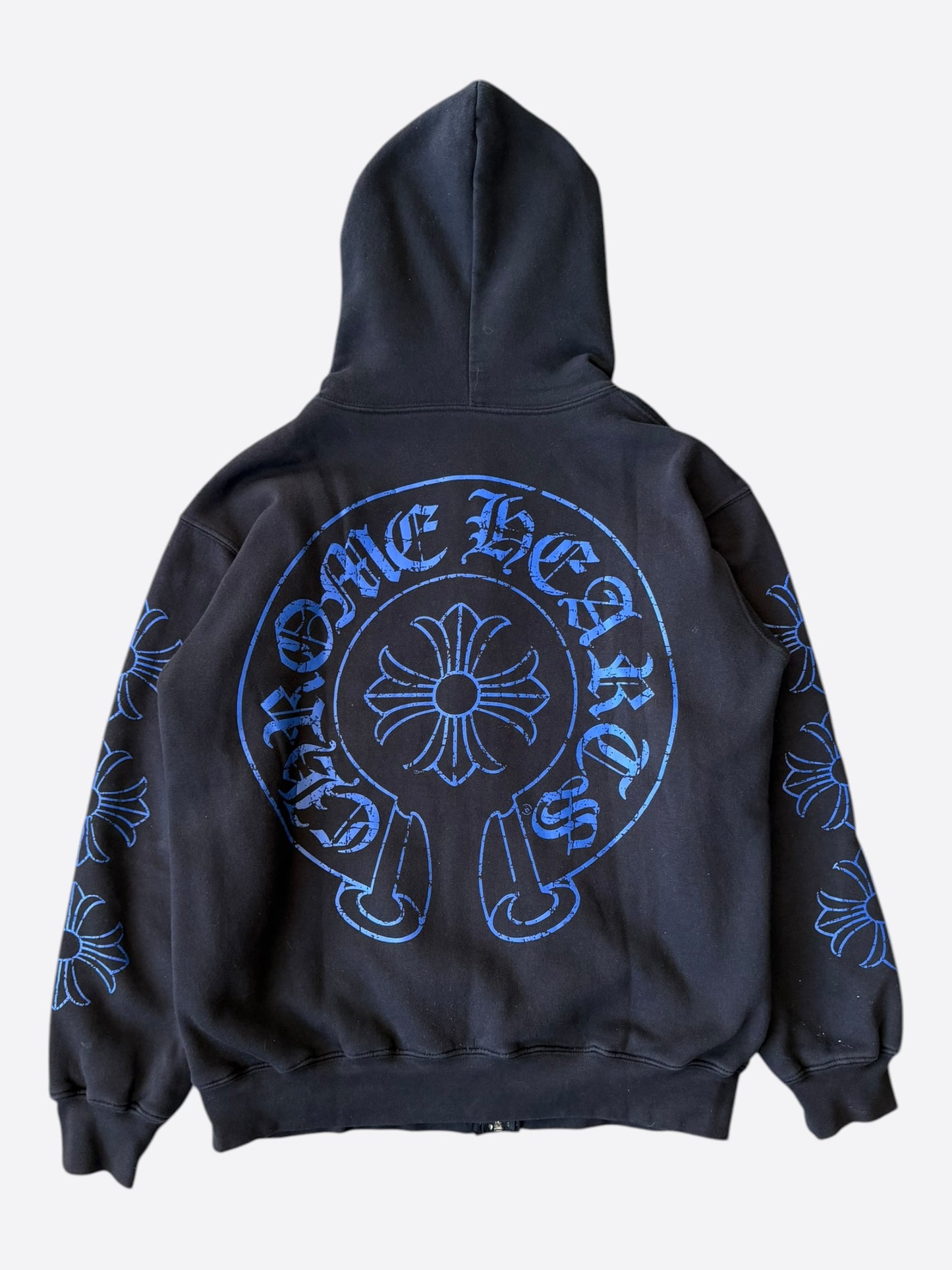 Chrome Hearts Black & Blue Horseshoe Logo Thermal Zip Up Hoodie