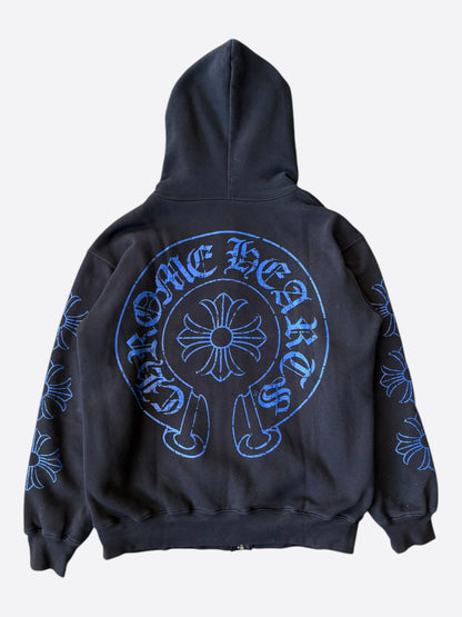 Chrome Hearts Black & Blue Horseshoe Logo Thermal Zip Up Hoodie