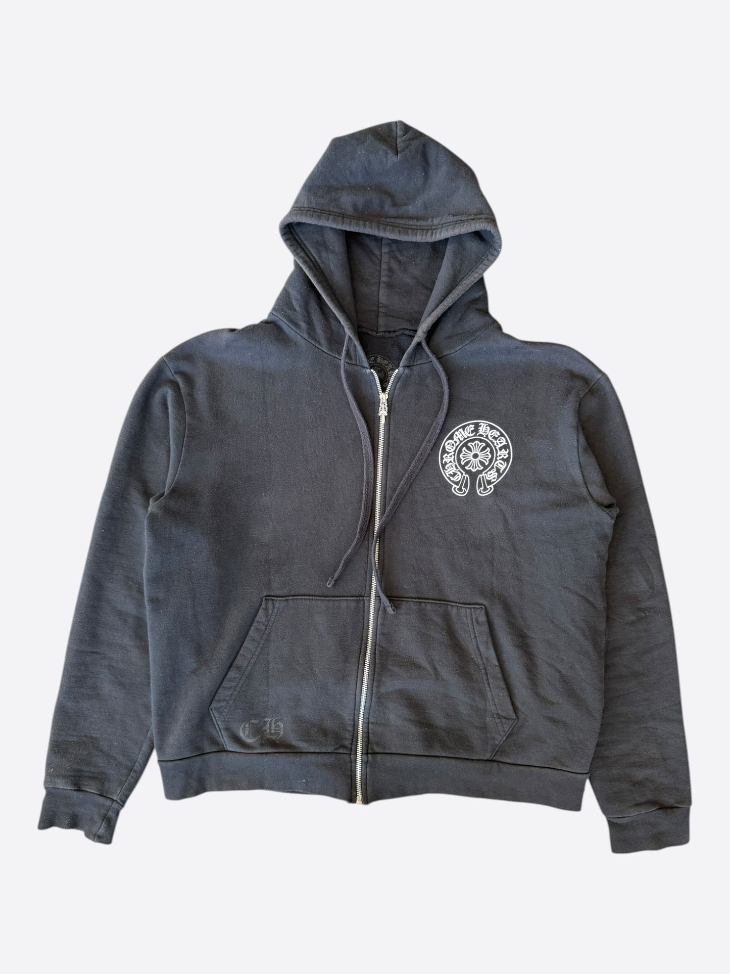 Chrome Hearts Black & White New York Horseshoe Logo Zip Up Hoodie