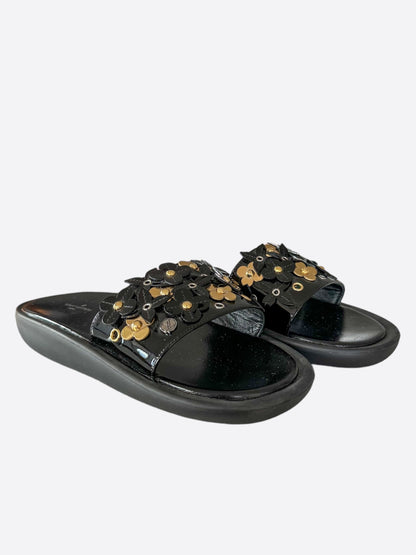 Louis Vuitton Black & Gold Sunbath Flower Women's Slides