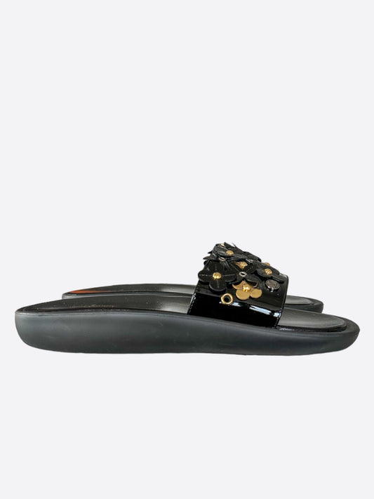 Louis Vuitton Black & Gold Sunbath Flower Women's Slides