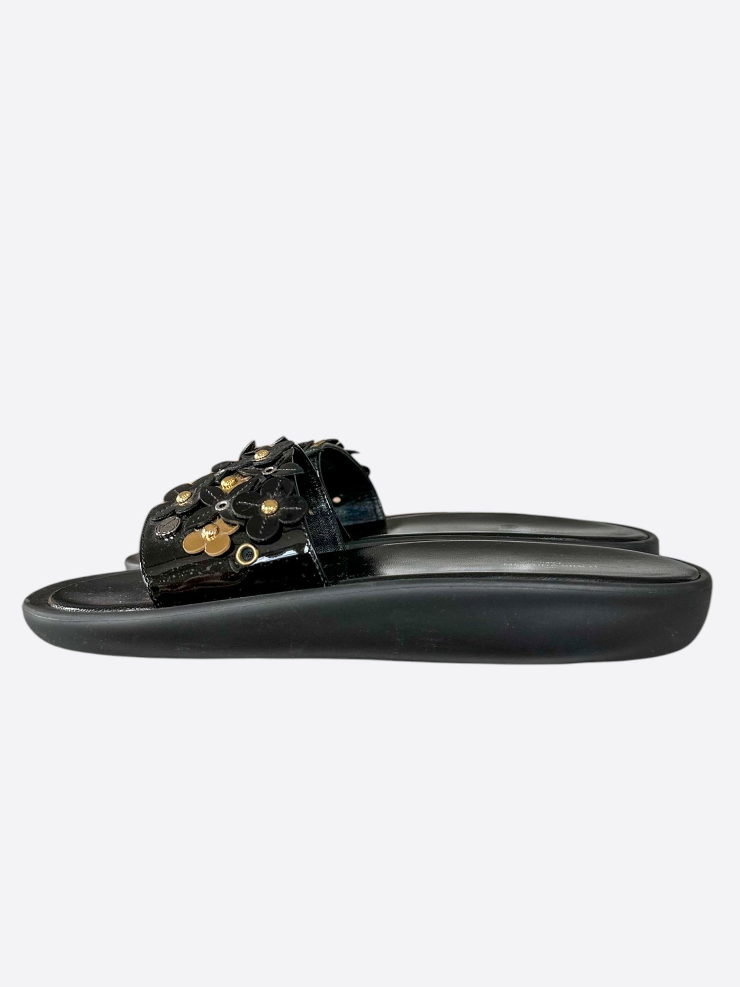 Louis Vuitton Black & Gold Sunbath Flower Women's Slides