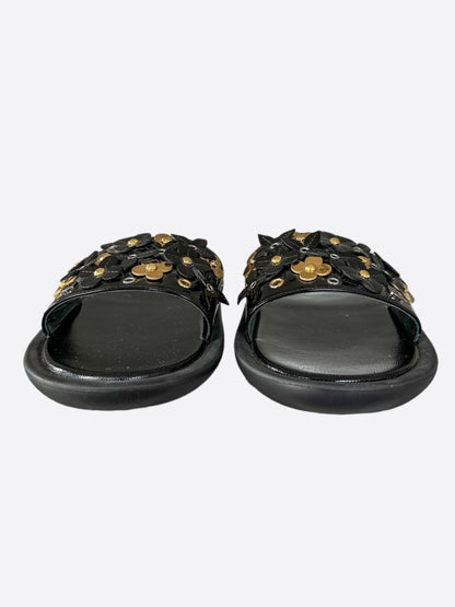 Louis Vuitton Black & Gold Sunbath Flower Women's Slides