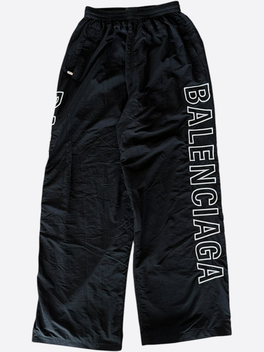Balenciaga Black & White Embroidered Logo Oversized Trackpants
