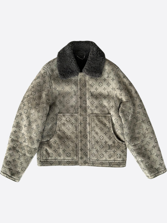 Louis Vuitton Olive Monogram Shearling Jacket