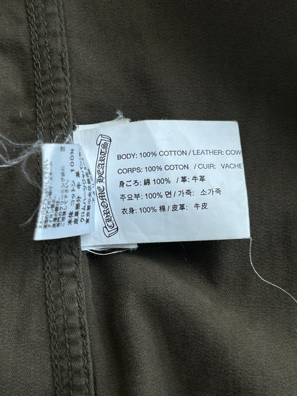 Chrome Hearts Olive & Black Leather Fleur Patch Button Up Shirt