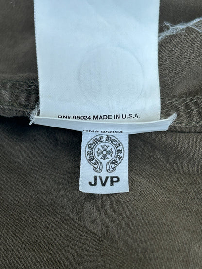 Chrome Hearts Olive & Black Leather Fleur Patch Button Up Shirt