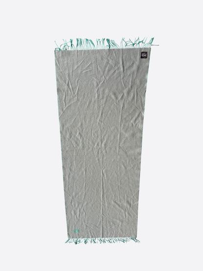 Hermes Grey & Turquoise Embroidered Logo Cashmere Scarf