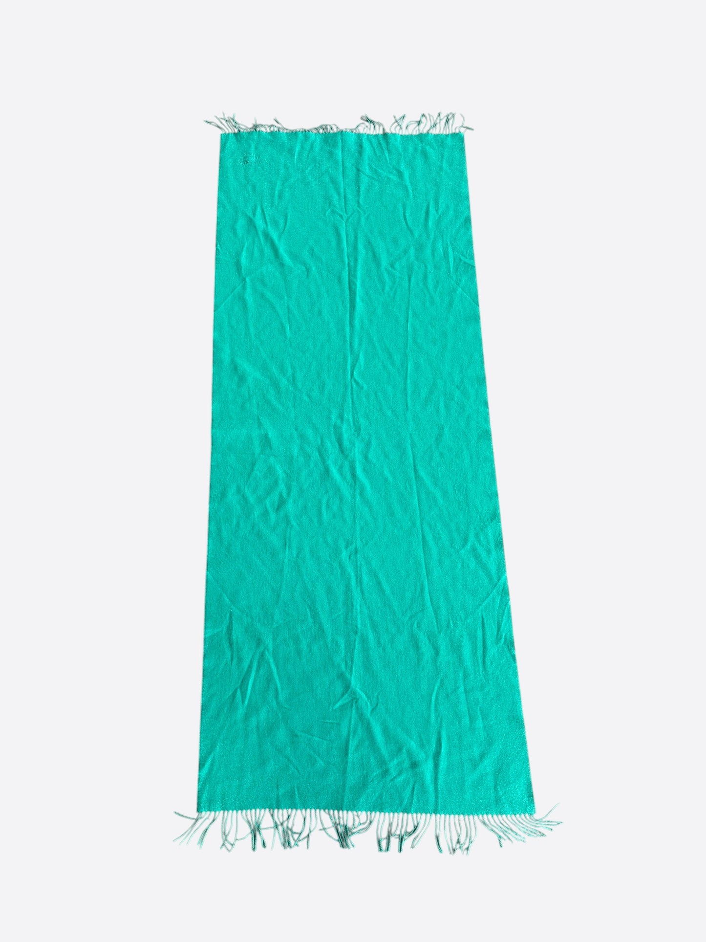 Hermes Grey & Turquoise Embroidered Logo Cashmere Scarf