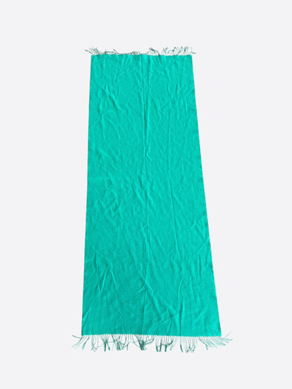 Hermes Grey & Turquoise Embroidered Logo Cashmere Scarf