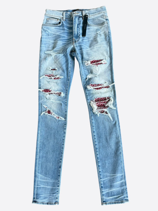 Amiri Clay Indigo & Pink Bandana Patch MX1 Jeans