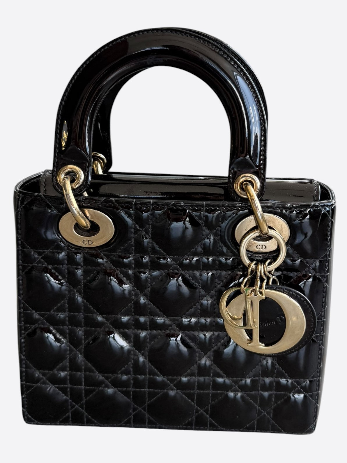 Dior Black Patent Leather Medium Lady Dior Bag