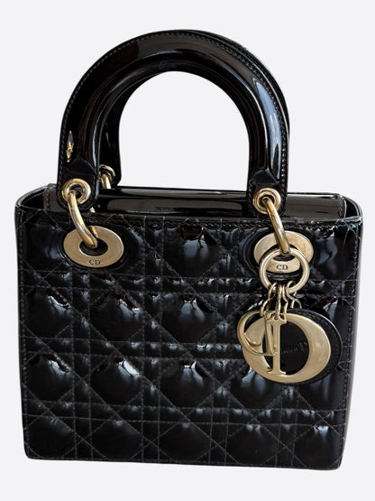 Dior Black Patent Leather Medium Lady Dior Bag