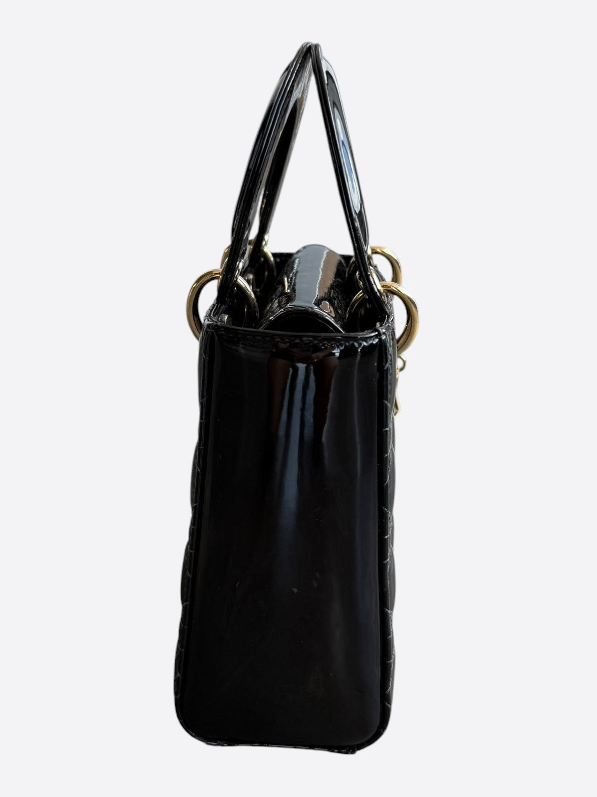 Dior Black Patent Leather Medium Lady Dior Bag