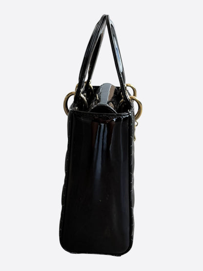 Dior Black Patent Leather Medium Lady Dior Bag