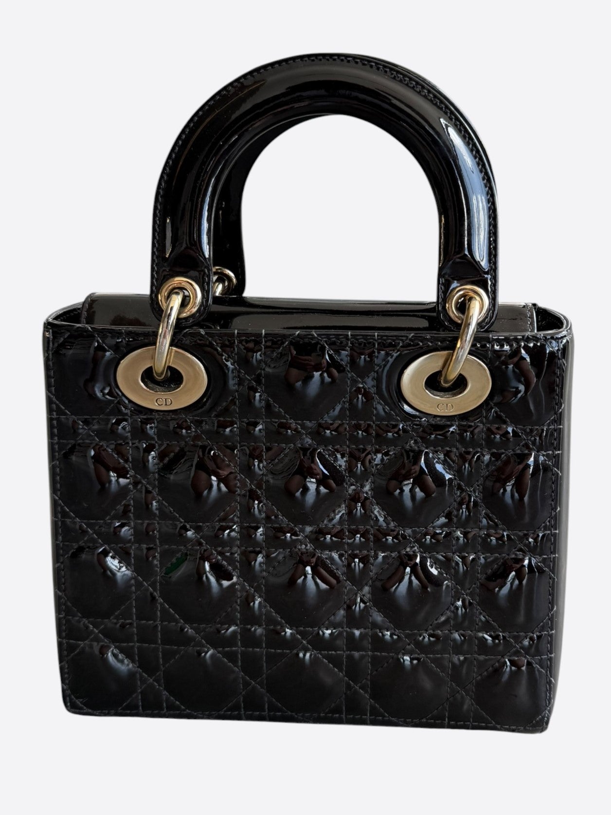 Dior Black Patent Leather Medium Lady Dior Bag