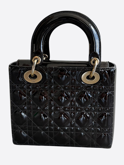 Dior Black Patent Leather Medium Lady Dior Bag