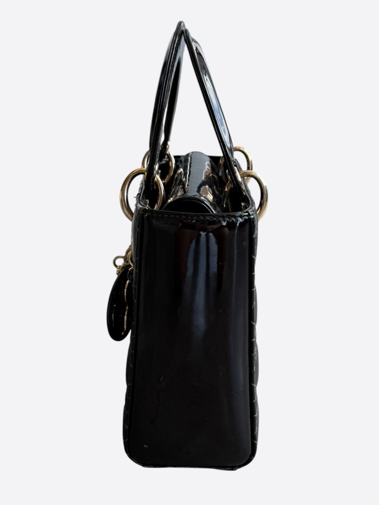 Dior Black Patent Leather Medium Lady Dior Bag