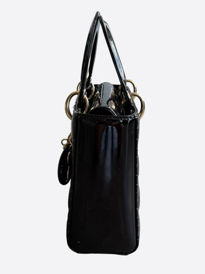 Dior Black Patent Leather Medium Lady Dior Bag