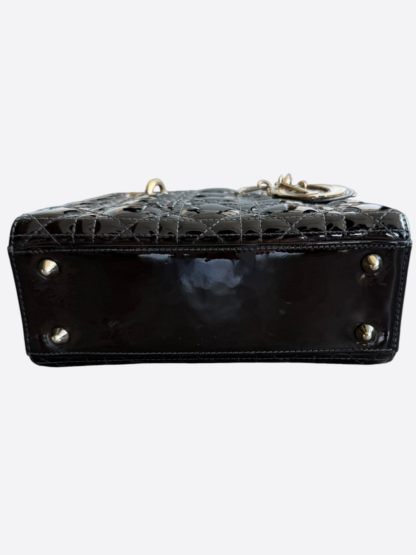 Dior Black Patent Leather Medium Lady Dior Bag