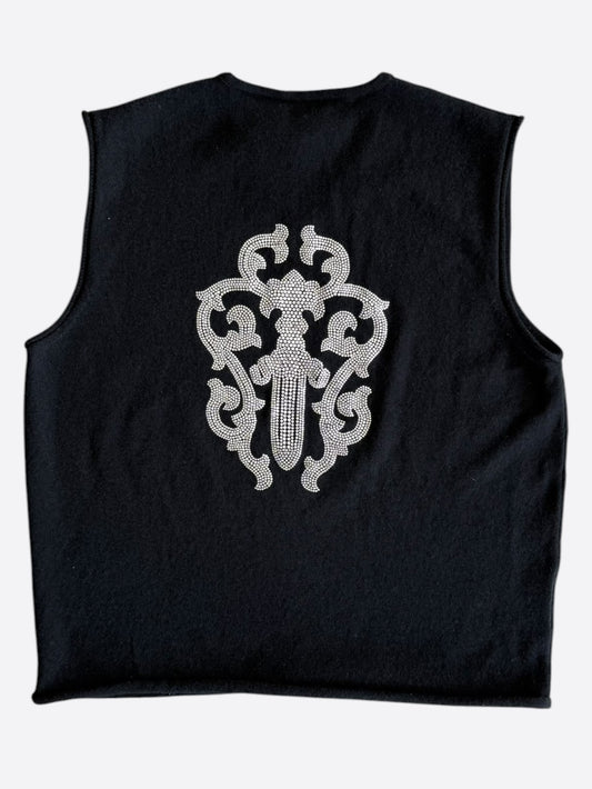 Chrome Hearts Black Dagger Rhinestone Cashmere Women's Vest