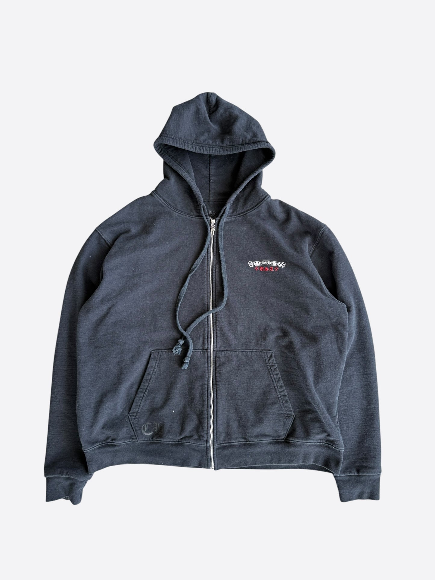 Chrome Hearts Black USA Flag Thermal Zip Up Hoodie
