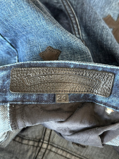 Chrome Hearts Blue & Black Cross Patch Denim Shorts