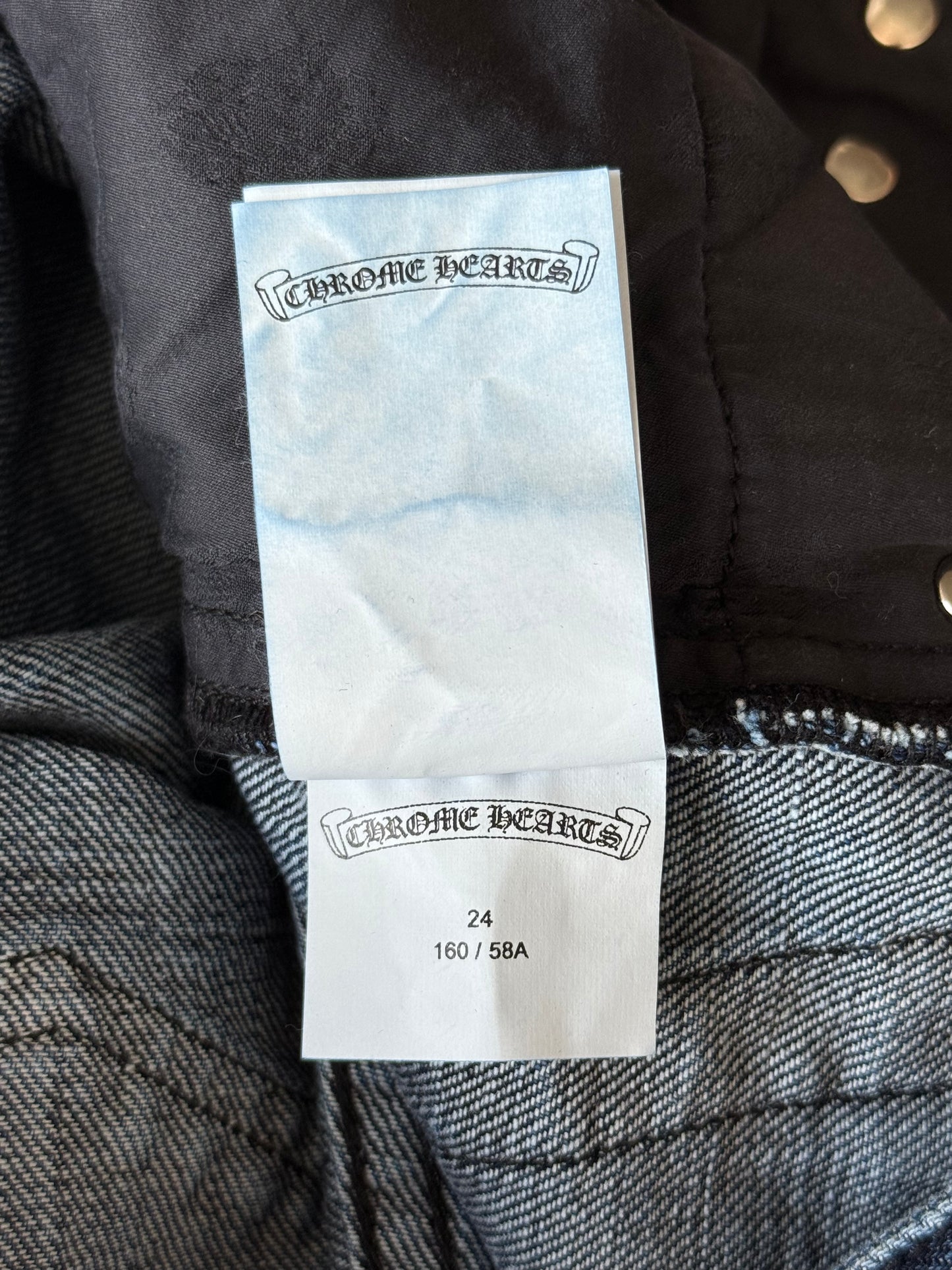 Chrome Hearts Blue & Black Cross Patch Denim Shorts