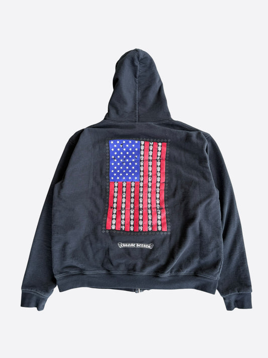 Chrome Hearts Black USA Flag Thermal Zip Up Hoodie